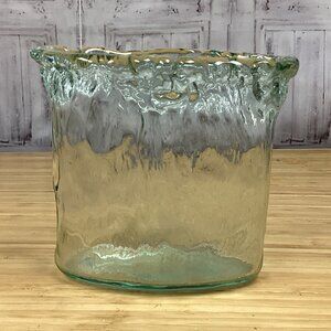 Hand Blown Glass Vase Green Tint Waves Ice